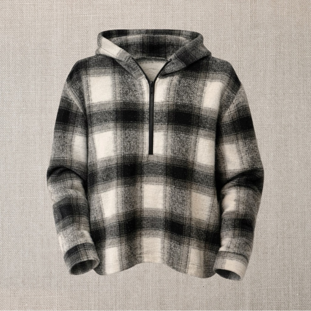 Joie Black/White Buffalo Hooded Half Zipup Sweater/Jacket